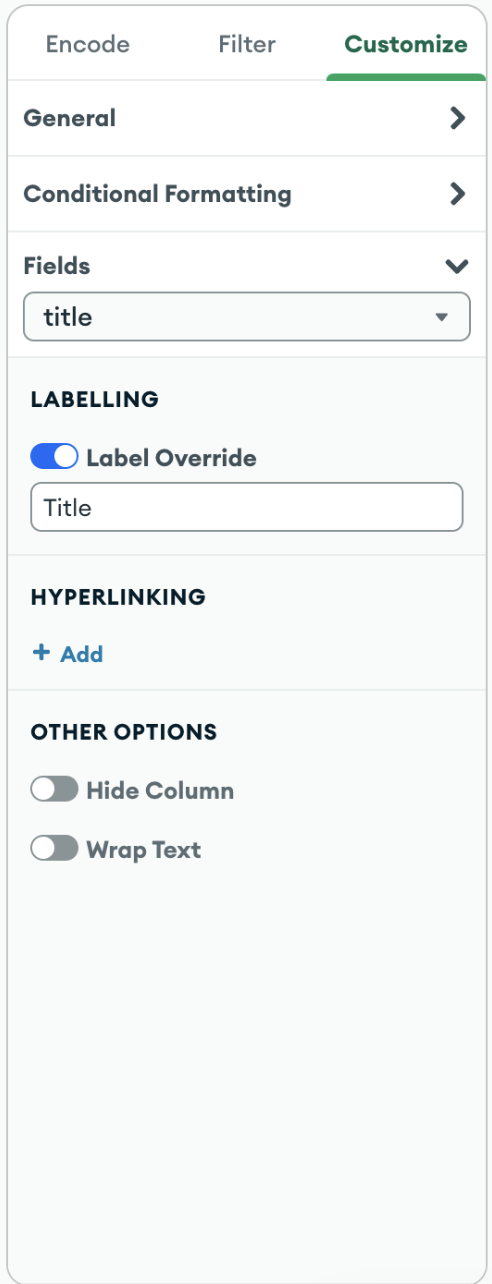 Screenshot of the customization panel in Atlas Charts.